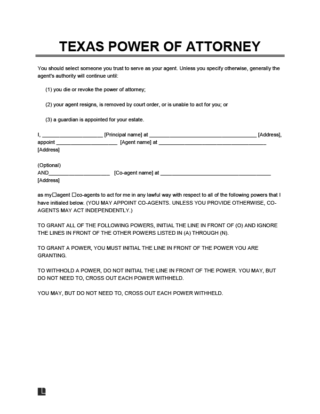 Texas power of attorney forms