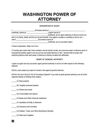 Washington power of attorney template form