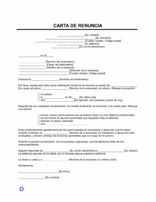 plantilla de carta de renuncia