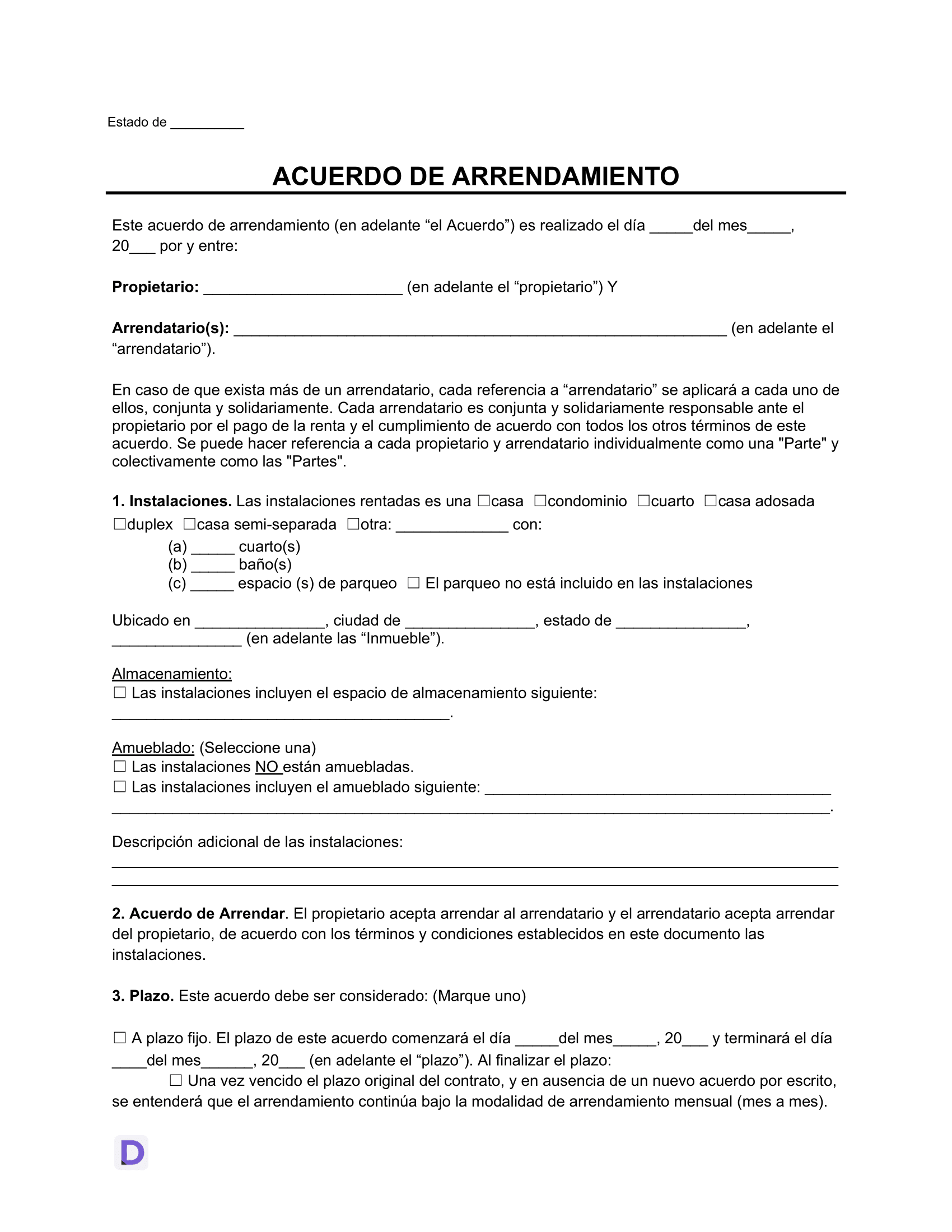 plantilla de contrato de arrendamiento