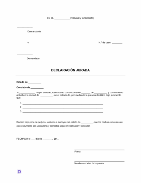 plantilla de Declaración Jurada