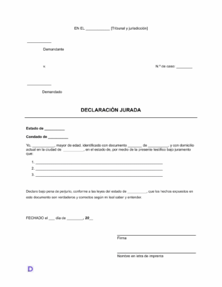 plantilla de Declaración Jurada