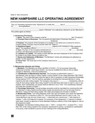 New Hampshire LLC Operating Agreement Template