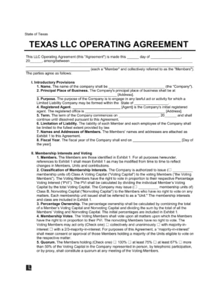 Texas LLC Operating Agreement Template