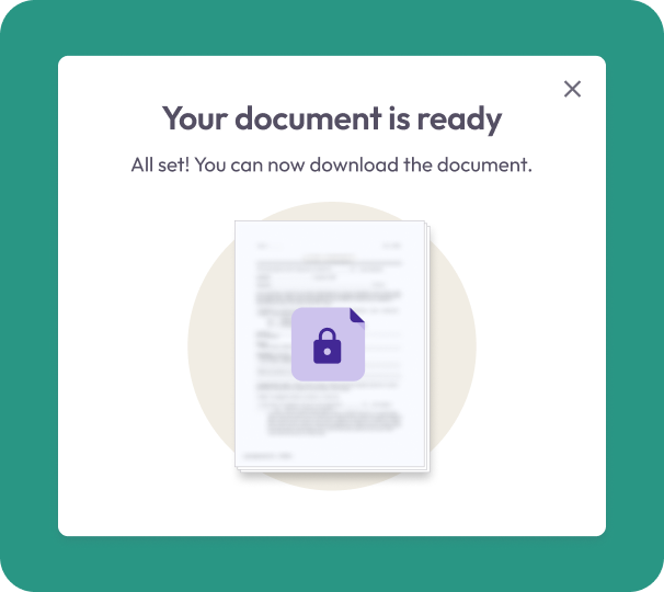 Interface screen confirming a locked-PDF tool has finished processing and the secured document is ready to download.