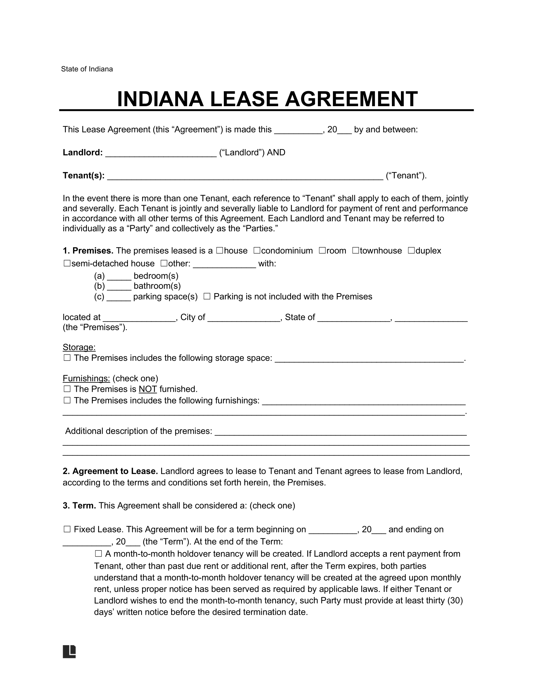 Indiana Lease Agreement