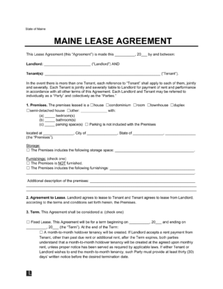 Maine Lease Agreement Template