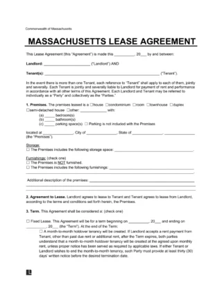 Massachusetts Lease Agreement Template