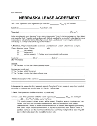 Nebraska Lease Agreement Template