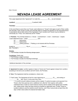 Nevada Lease Agreement Template
