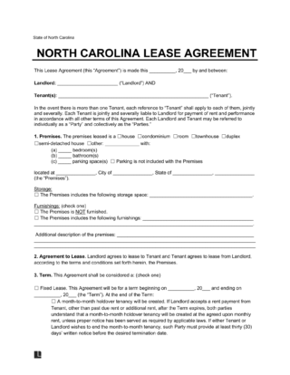 North Carolina Lease Agreement