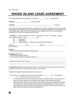 Rhode Island Lease Agreement Template