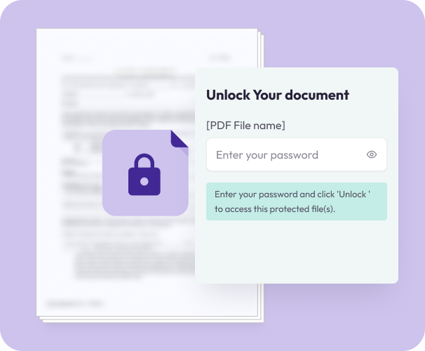 Unlock-PDF tool screen prompting the user to enter a password to access a protected file.
