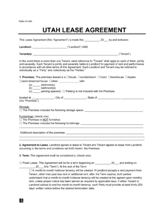 Utah lease agreement template