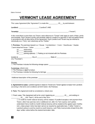 Vermont lease agreement template