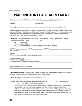 Washington lease agreement template