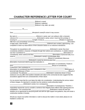 Character Reference Letter for Court