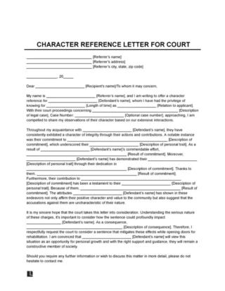 Character Reference Letter for Court