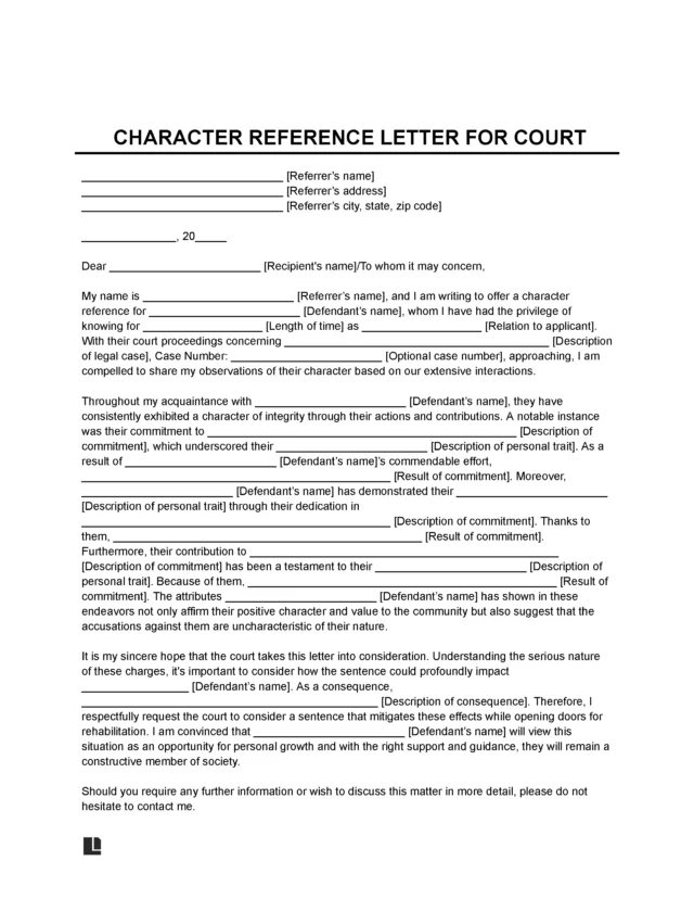 Character Reference Letter for Court