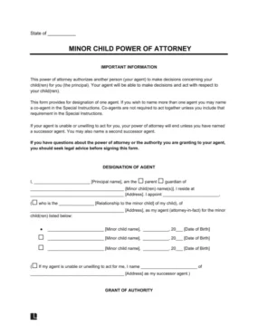 Minor (Child) Power of Attorney