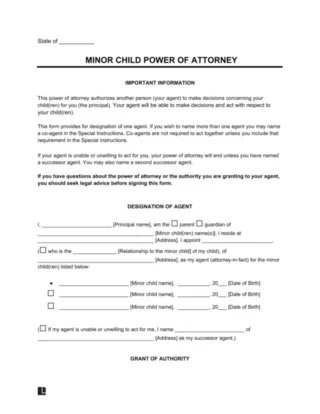 Minor (Child) Power of Attorney