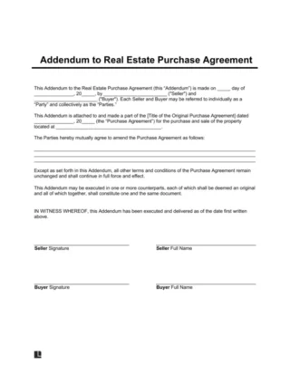Real Estate Purchase Agreement Addendum