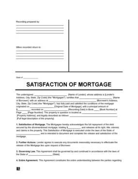 Satisfaction of Mortgage