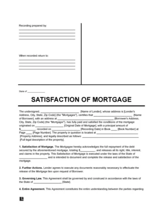 Satisfaction of Mortgage