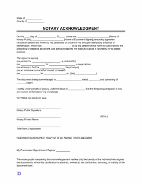 notary acknowledgement template