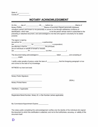 notary acknowledgement template