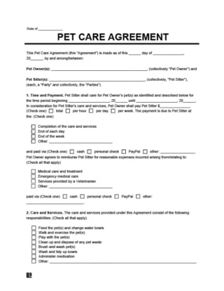 Pet Sitting Contract