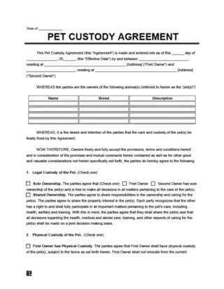 Pet Custody Agreement