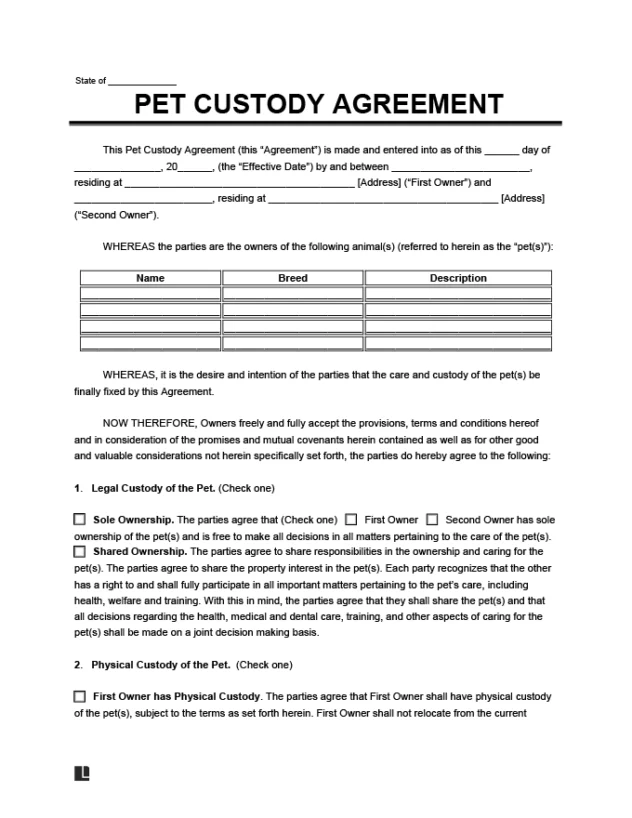 Pet Custody Agreement