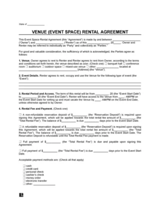 Venue (Event Space) Rental Agreement