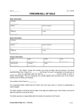 Firearm Bill of Sale Form