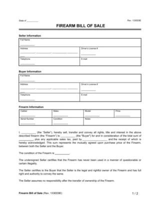 Firearm Bill of Sale Form