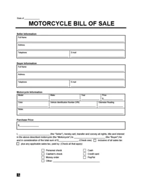 Motorcycle Bill of Sale Form