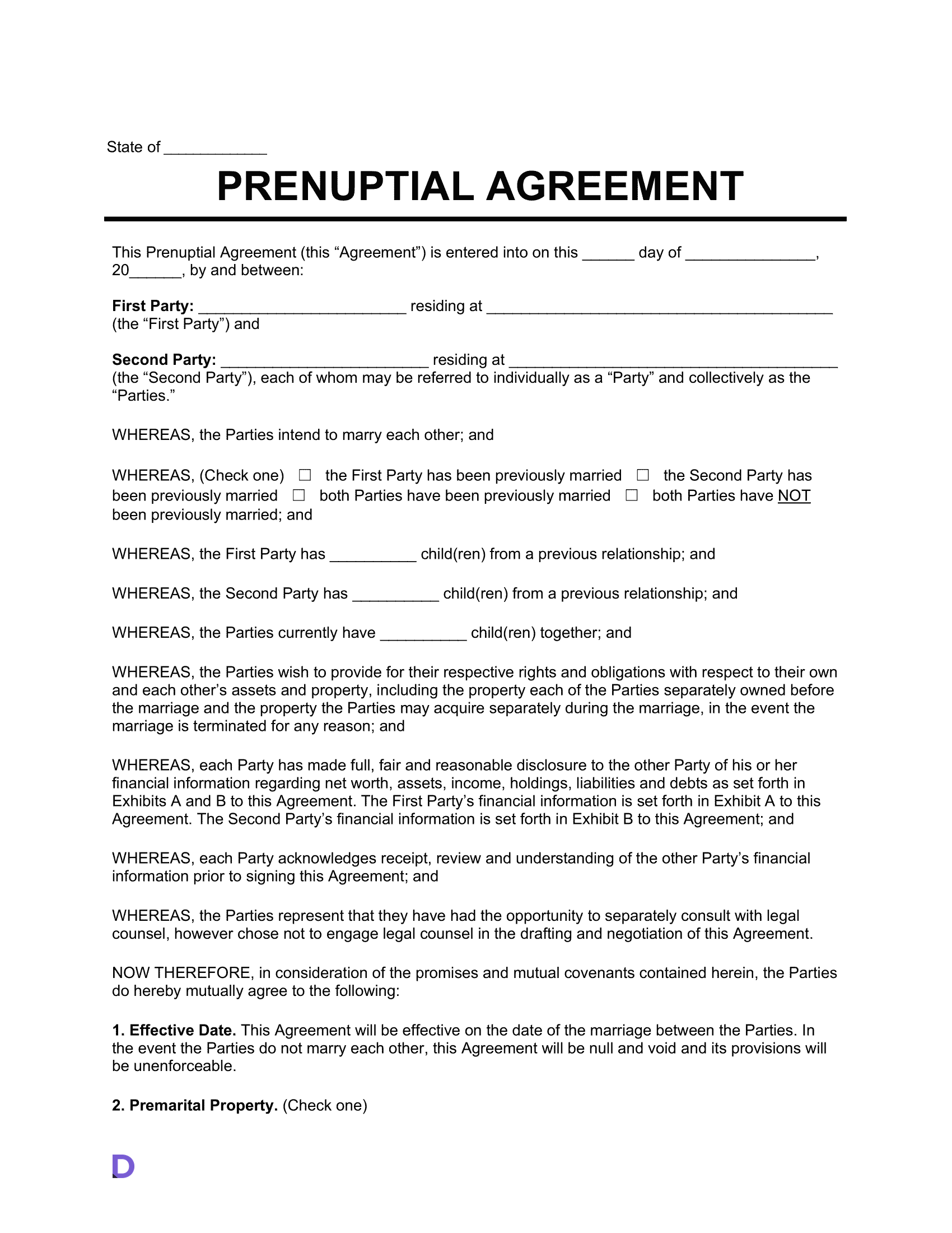Prenuptial Agreement template